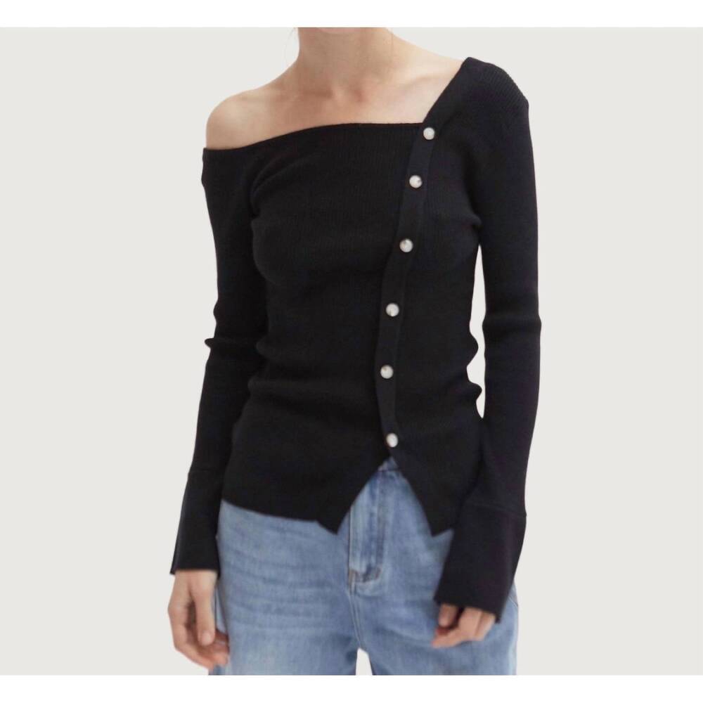NEW CRESCENT monica one shoulder top in black